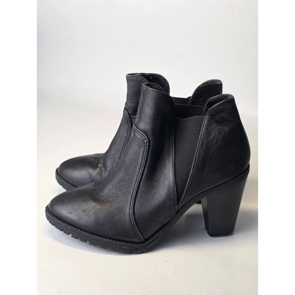 ALDO Nero Women's Boots Size 37 Black Leather Ankle Pull On Shoes Classic Heels